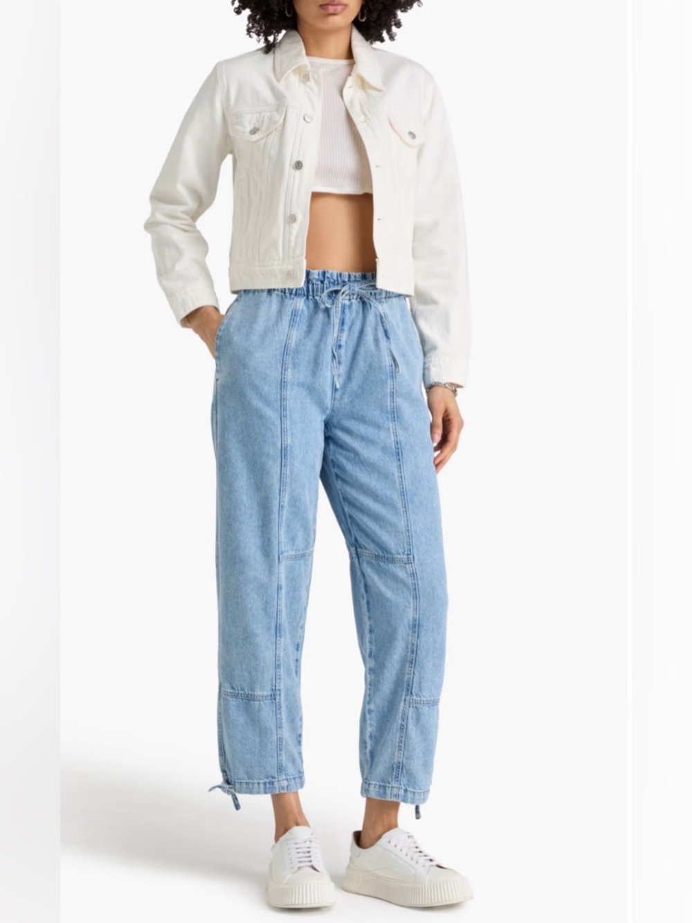 Rag & Bone Jordan Cropped Tie-Detailed High-Rise Tapered Jeans Light‎ Size Small